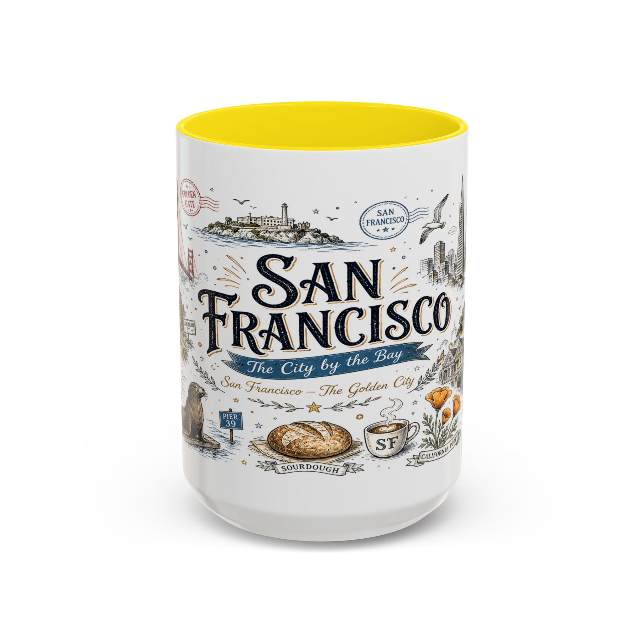 San Francisco Coffee Mug | California Souvenir Travel Gift | Accent Color Ceramic 11oz 15oz