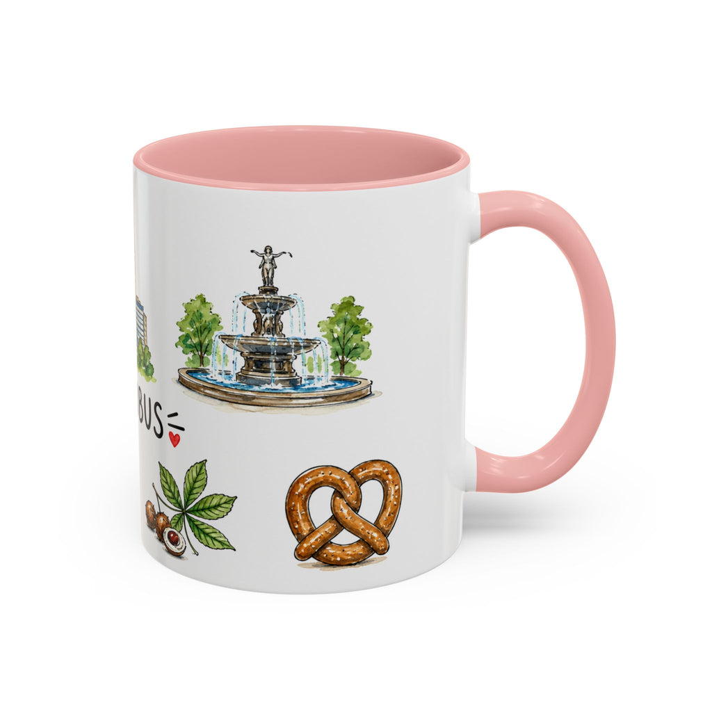 Columbus Illustrated Travel Mug | City Souvenir Accent Coffee Mug | 11oz 15oz Ceramic Cup