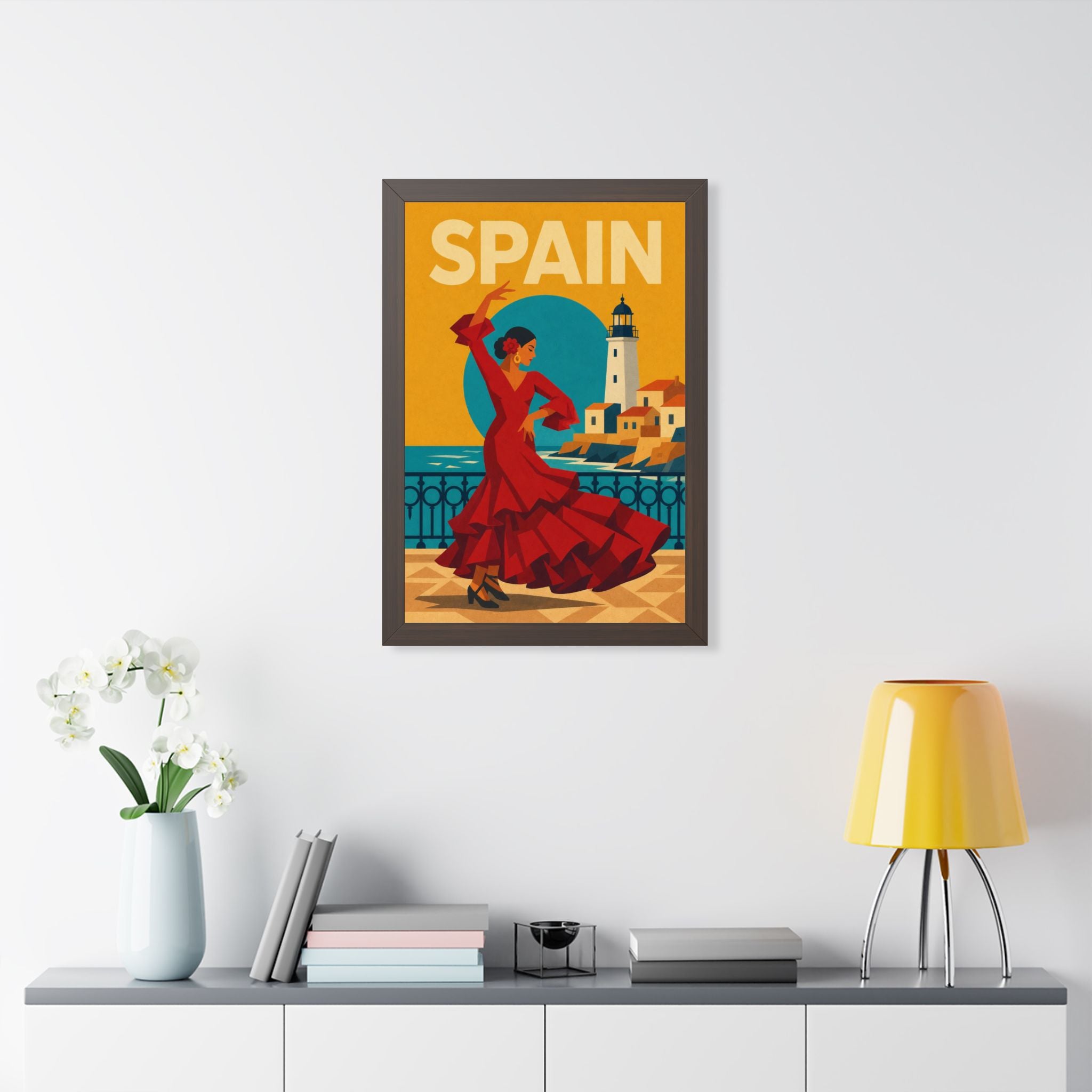 Spain Flamenco Spain Framed Poster | Vintage Travel Wall Art | Black Walnut White Frame | 16x24 20x30