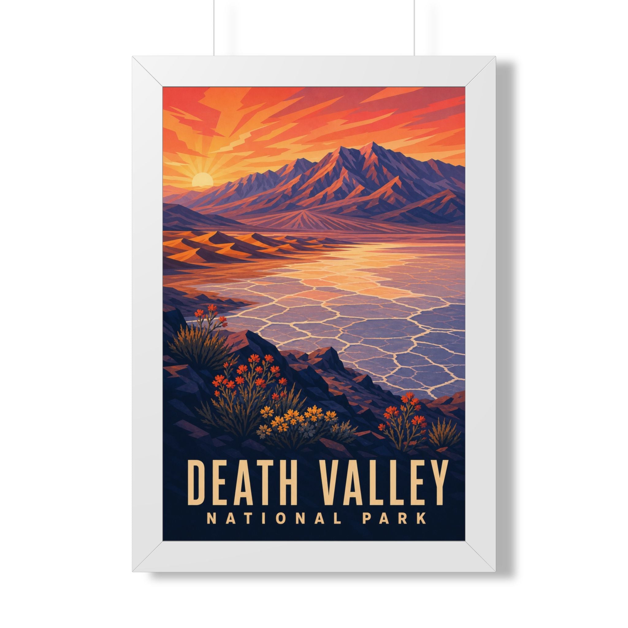 Death Valley National Park Framed Poster | Vintage Travel Wall Art | Black Walnut White Frame | 16x24 20x30