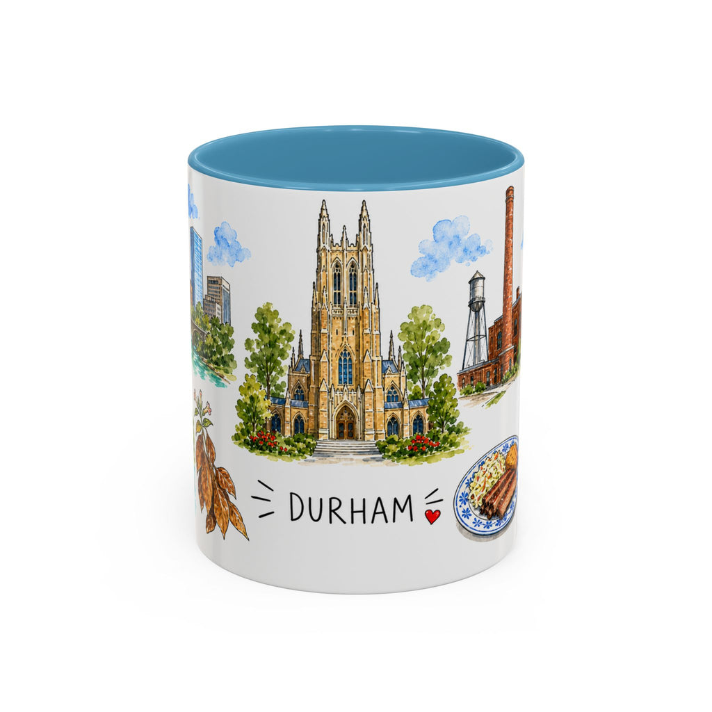 Durham Illustrated Travel Mug | City Souvenir Accent Coffee Mug | 11oz 15oz Ceramic Cup