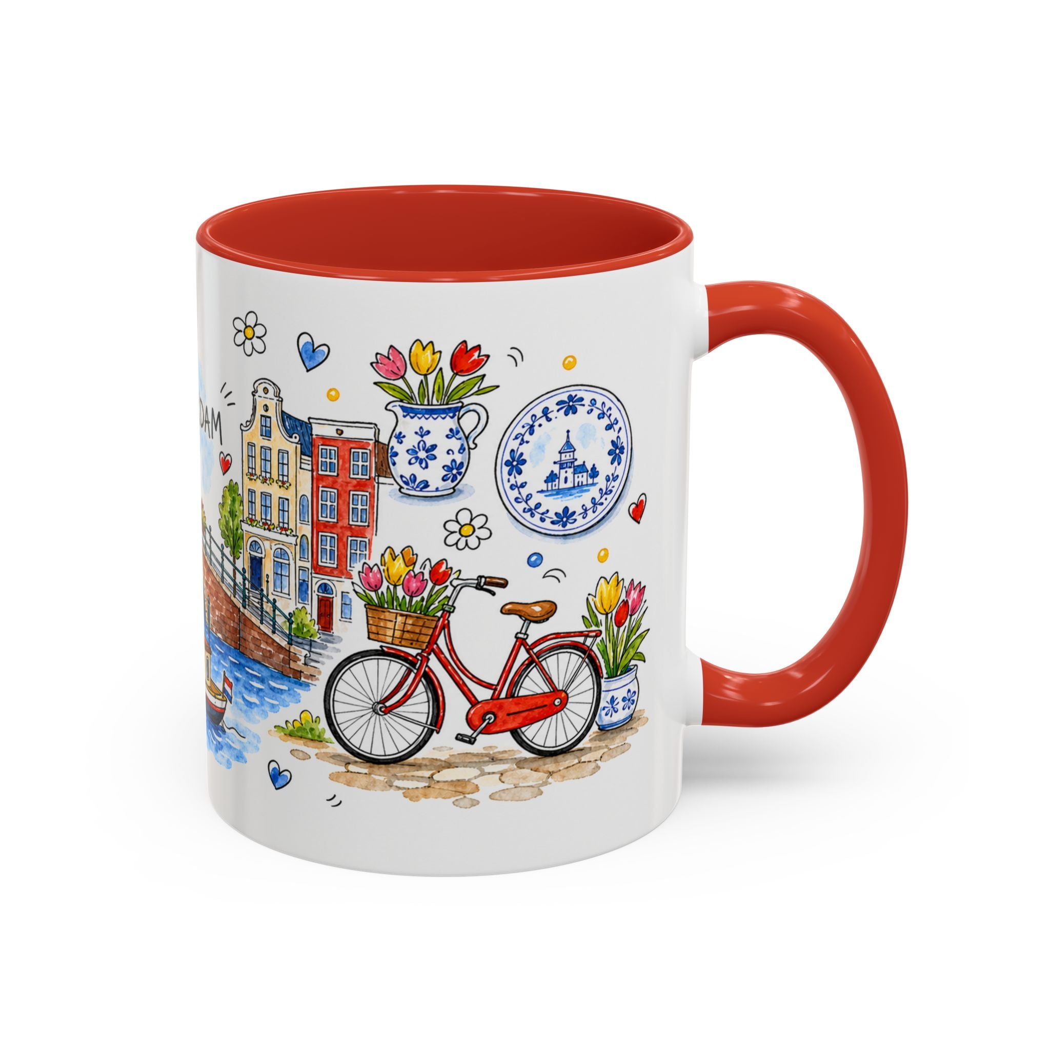 Amsterdam Travel Mug | European City Souvenir Accent Coffee Mug | 11oz 15oz Ceramic Cup