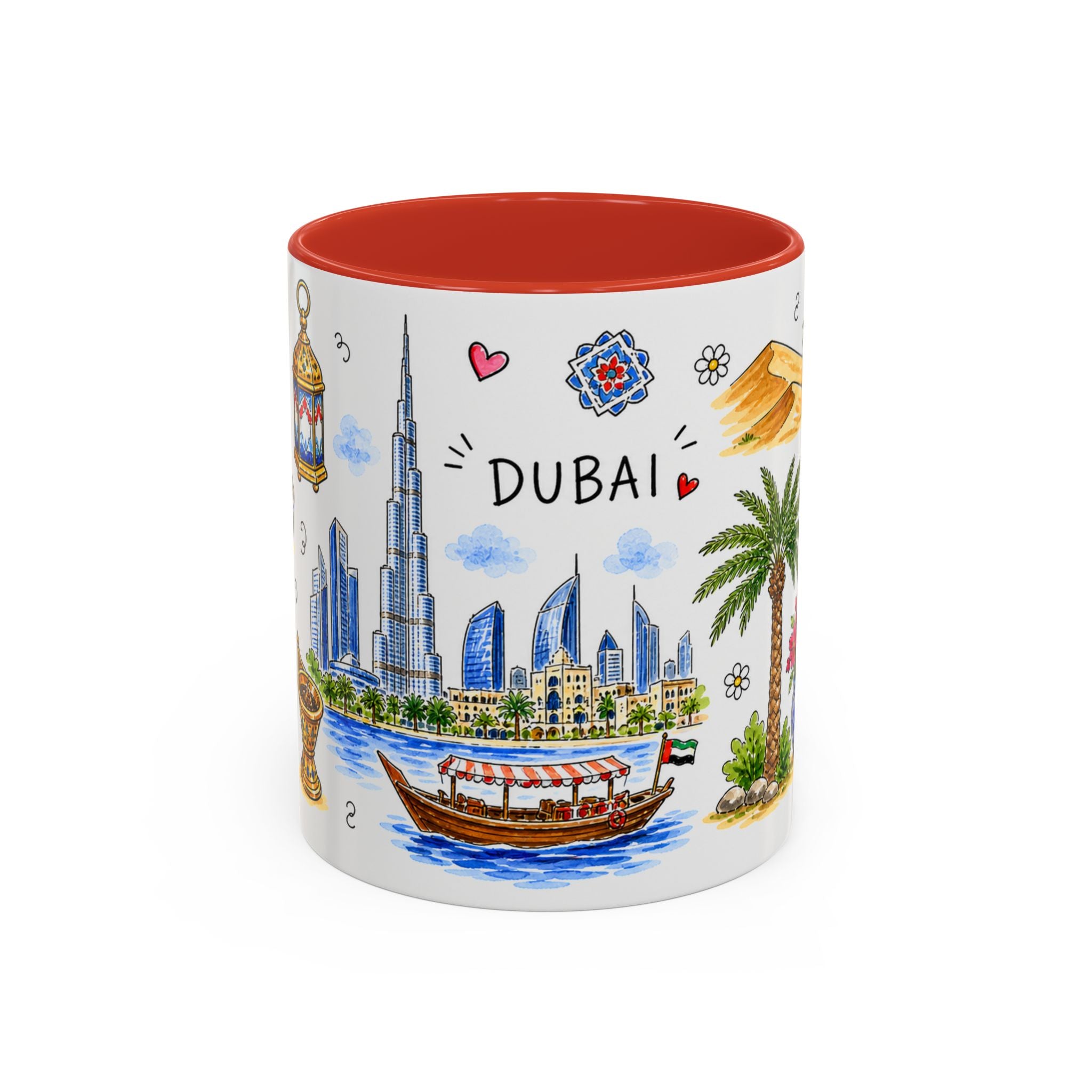Dubai Illustrated Travel Mug | City Souvenir Accent Coffee Mug | 11oz 15oz Ceramic Cup