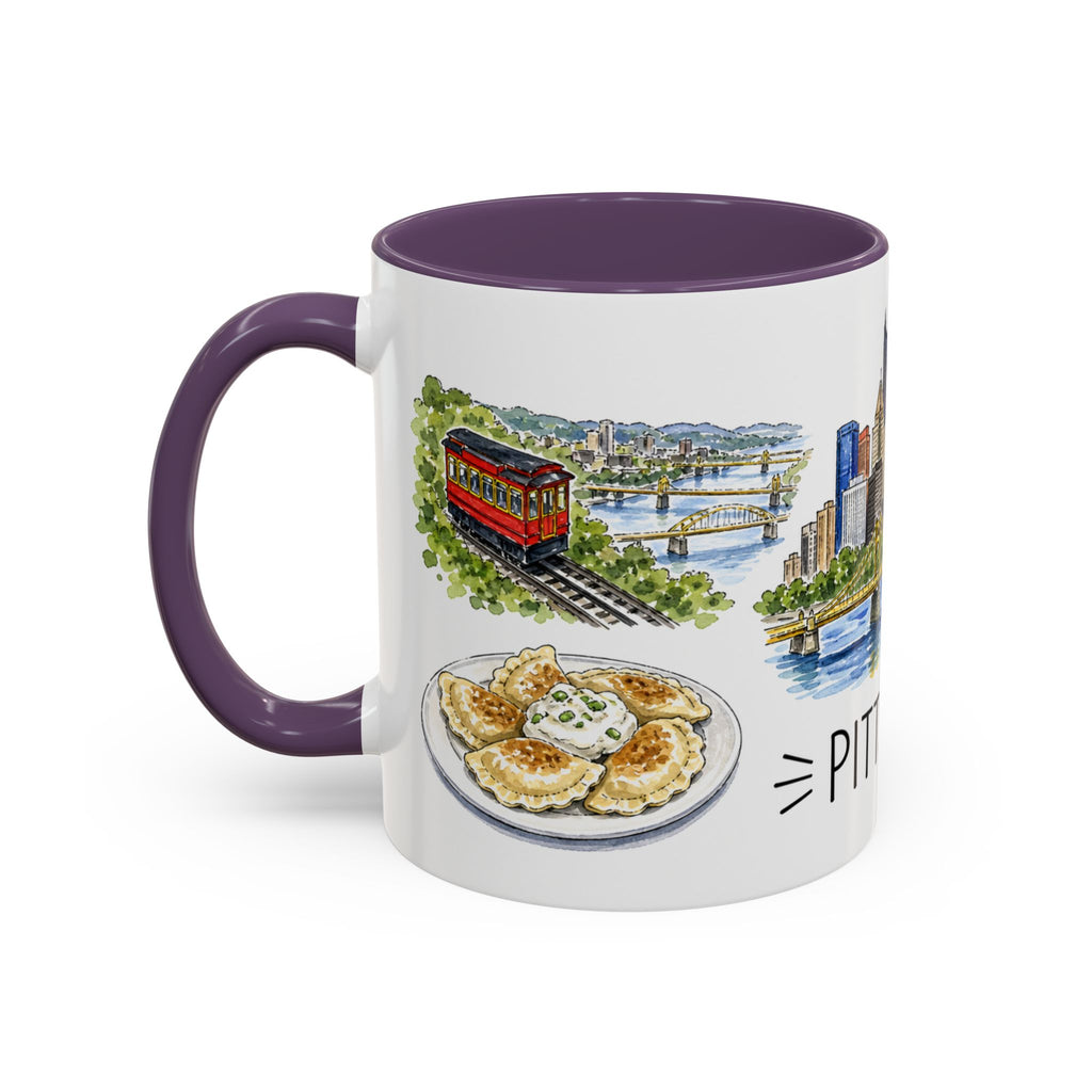 Pittsburgh Illustrated Travel Mug | City Souvenir Accent Coffee Mug | 11oz 15oz Ceramic Cup