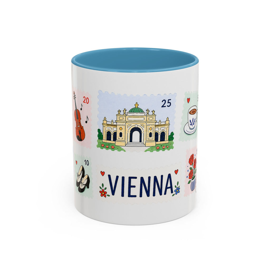 Vienna Coffee Mug | Postage Stamp Collage Mug | Travel Souvenir Accent Cup 11oz 15oz