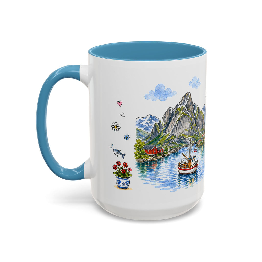 Reine Illustrated Travel Mug | Norway Souvenir Accent Coffee Mug | 11oz 15oz Ceramic Cup