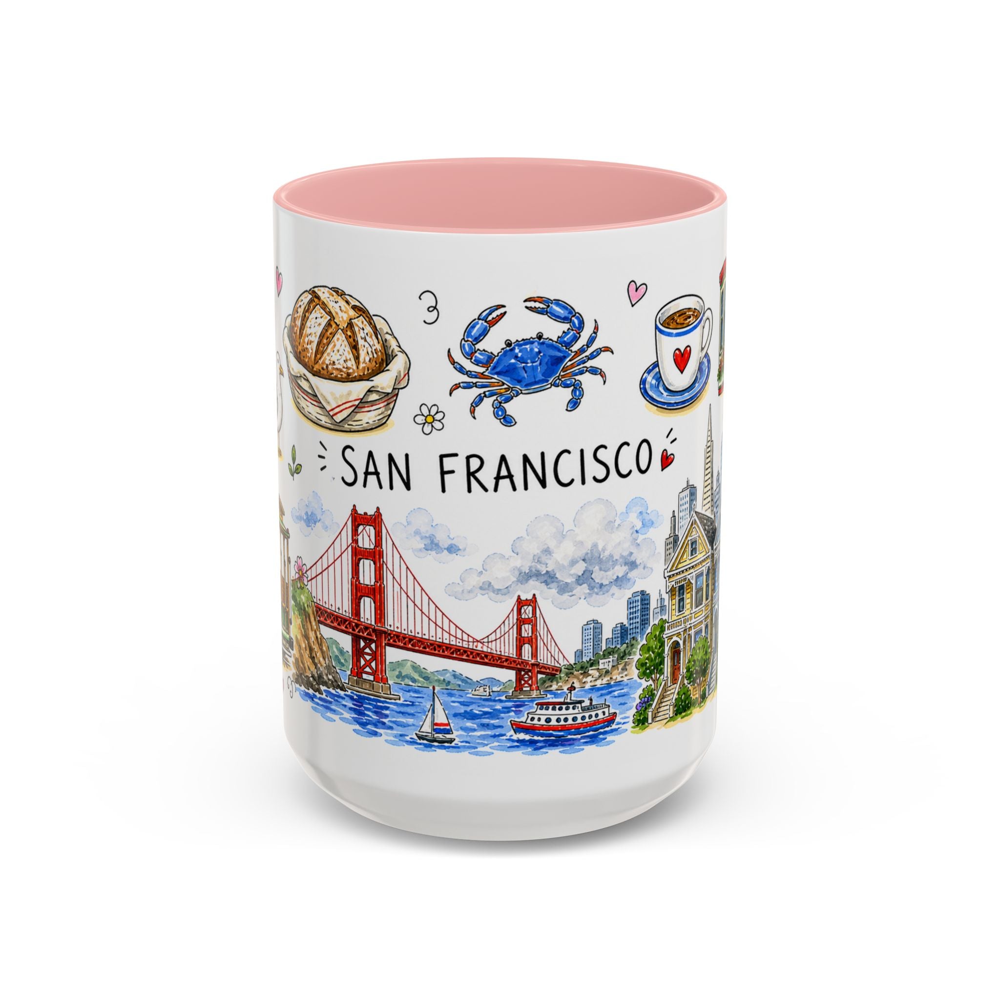 San Francisco Illustrated Travel Mug | City Souvenir Accent Coffee Mug | 11oz 15oz Ceramic Cup