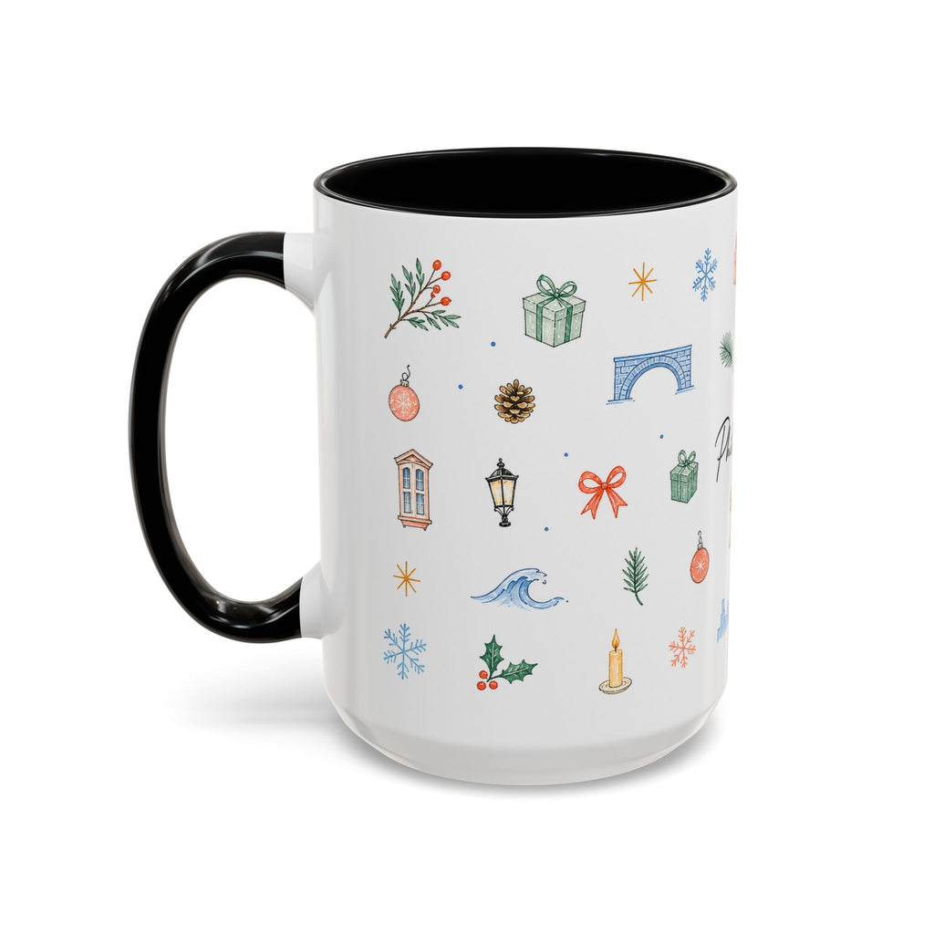 Philadelphia Christmas Mug | Watercolor Travel Souvenir | Holiday Gift | Accent Ceramic Coffee Cup 11oz 15oz