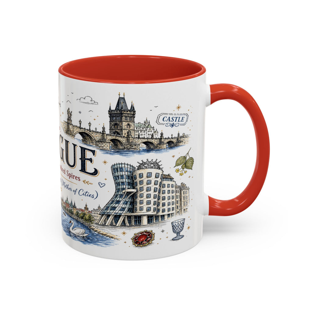 Prague Coffee Mug | Czech Republic Souvenir Travel Gift | Accent Color Ceramic 11oz 15oz