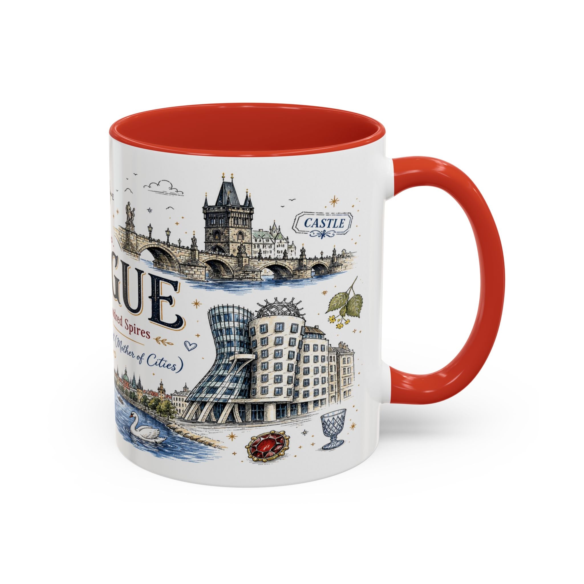 Prague Coffee Mug | Czech Republic Souvenir Travel Gift | Accent Color Ceramic 11oz 15oz