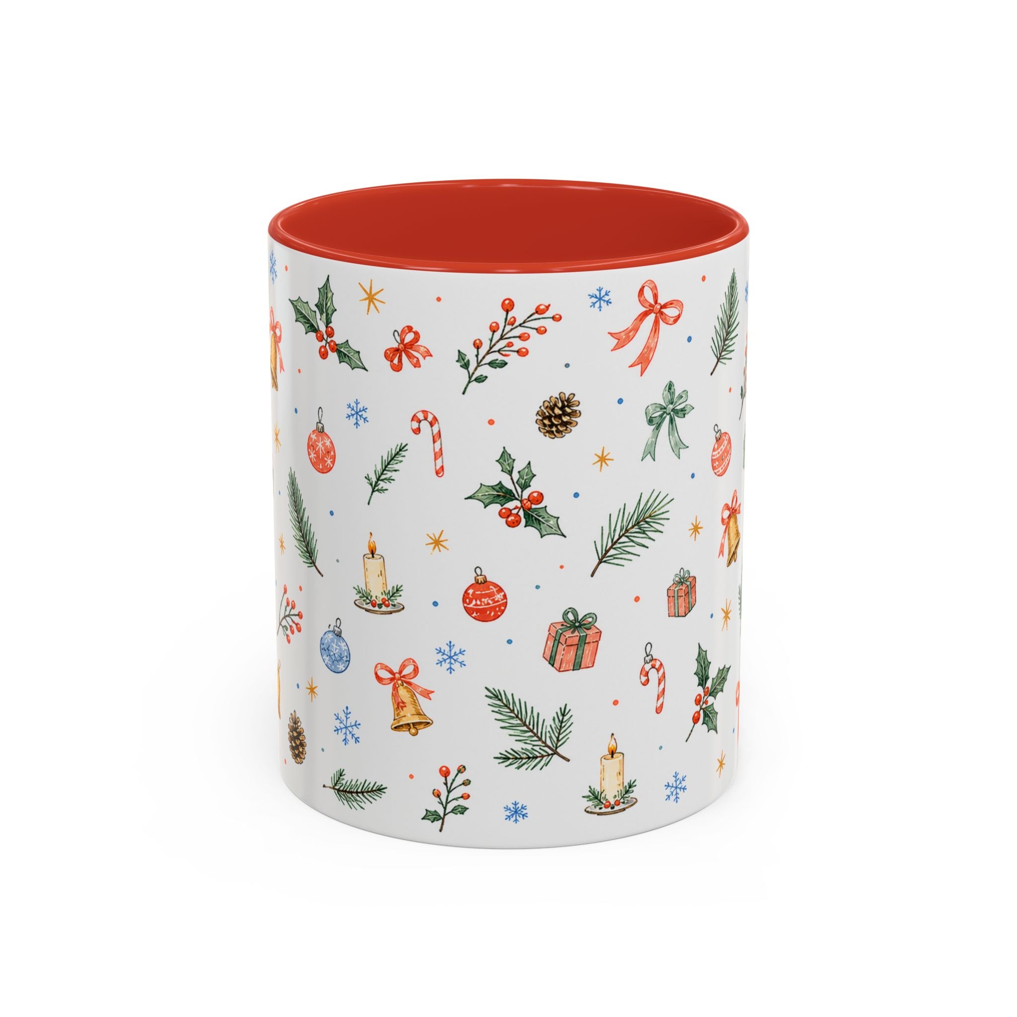 Christmas Bell Mug | Ribbon Gift Watercolor Holiday Cup | Accent Coffee Mug 11oz 15oz