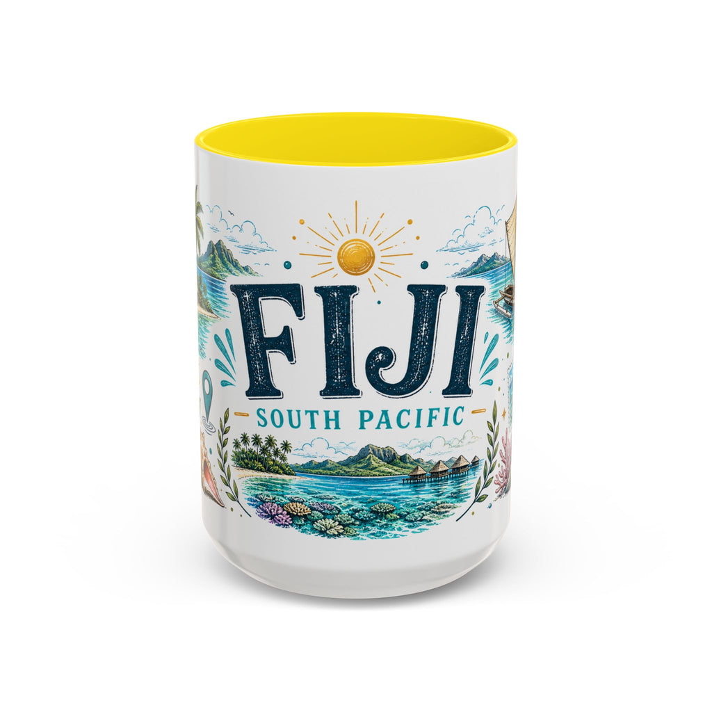 Fiji Coffee Mug | Travel Destination Souvenir Gift | Accent Color Ceramic 11oz 15oz