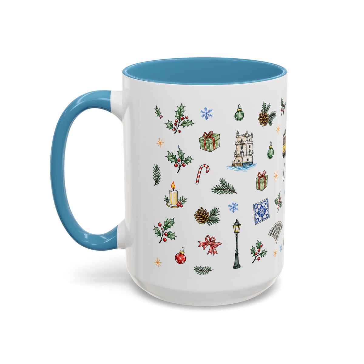 Lisbon Christmas Mug | Watercolor City Souvenir | Ceramic Coffee Cup 11oz 15oz