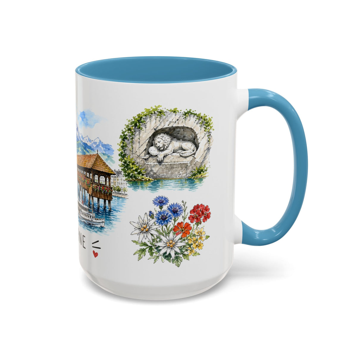 Lucerne Illustrated Travel Mug | City Souvenir Accent Coffee Mug | 11oz 15oz Ceramic Cup
