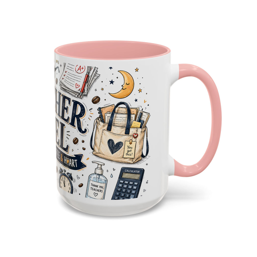 Teacher Fuel Coffee Mug | Powered by Coffee and Wine Funny Gift | Accent Color Ceramic 11oz 15oz