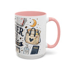 Teacher Fuel Coffee Mug | Powered by Coffee and Wine Funny Gift | Accent Color Ceramic 11oz 15oz