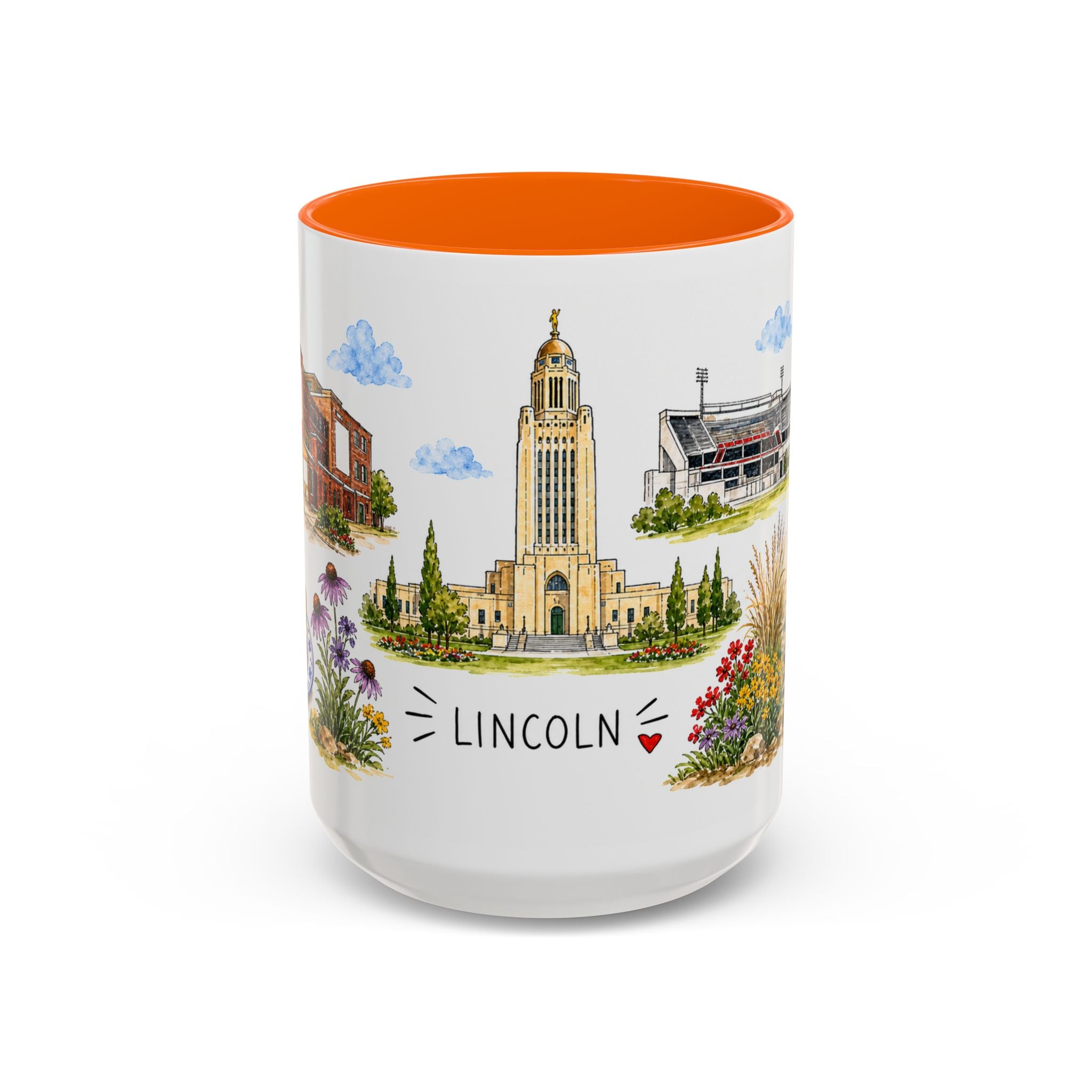 Lincoln Illustrated Travel Mug | City Souvenir Accent Coffee Mug | 11oz 15oz Ceramic Cup