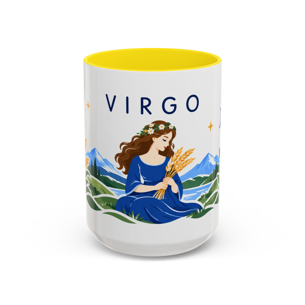 Virgo Zodiac Coffee Mug | Maiden and Wheat Design | Astrology Birthday Gift | 11 oz 15 oz Ceramic Accent Mug