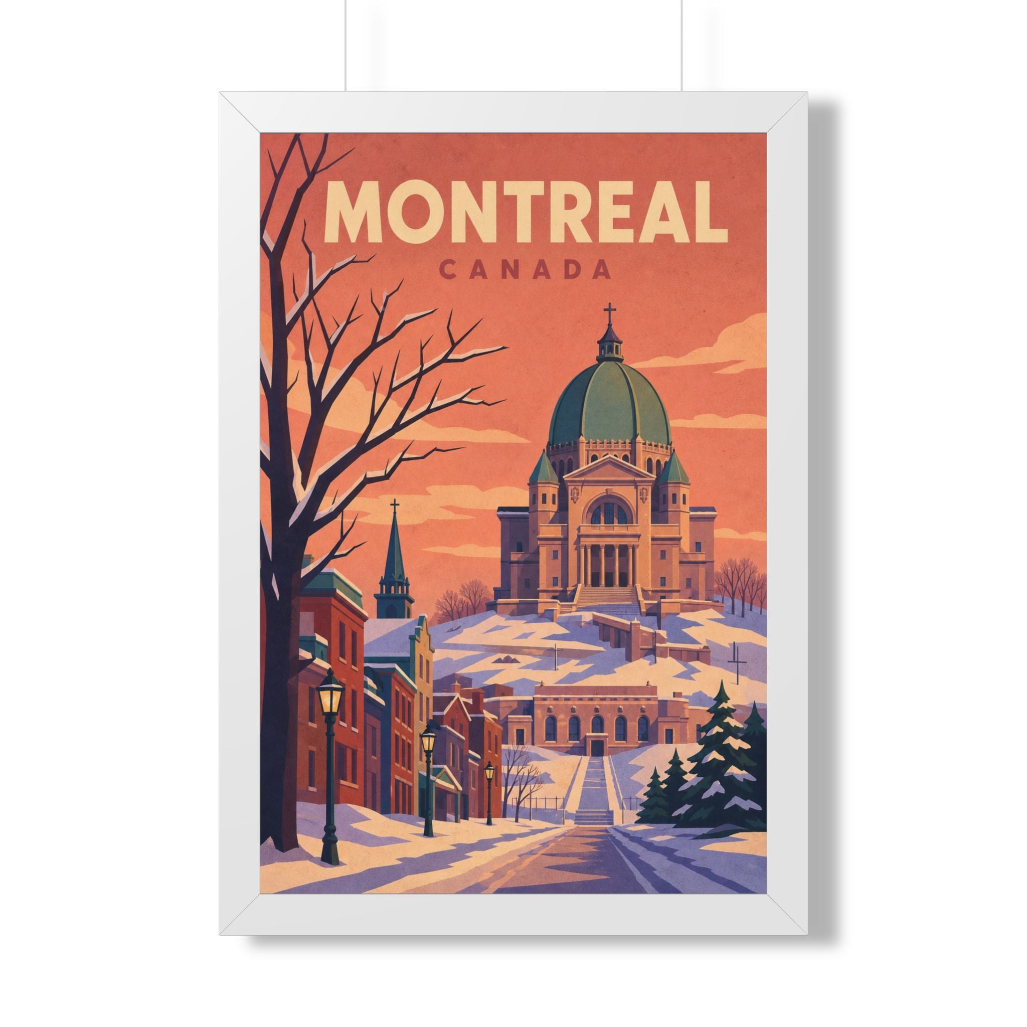 Montréal Canada Framed Poster | Vintage Travel Wall Art | Black Walnut White Frame | 16x24 20x30