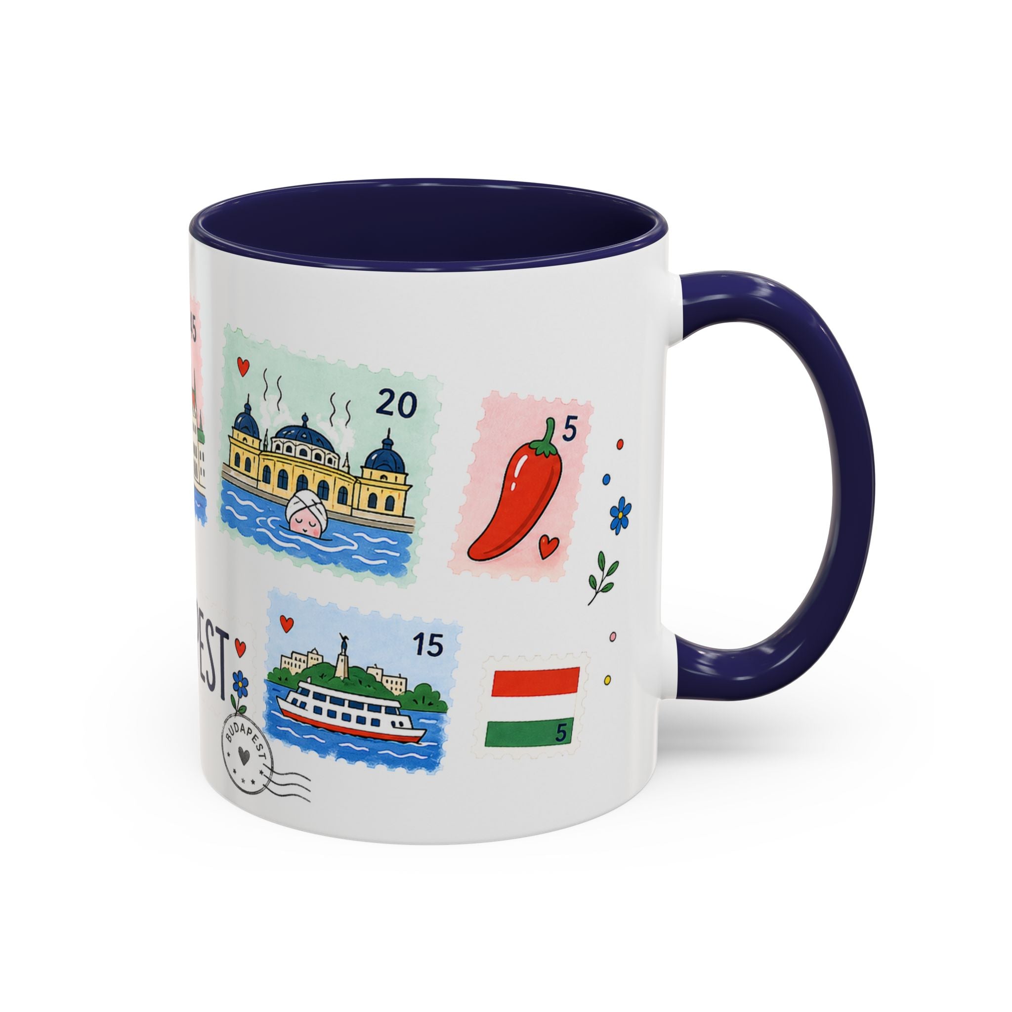 Budapest Coffee Mug | Postage Stamp Collage Mug | Travel Souvenir Accent Cup 11oz 15oz