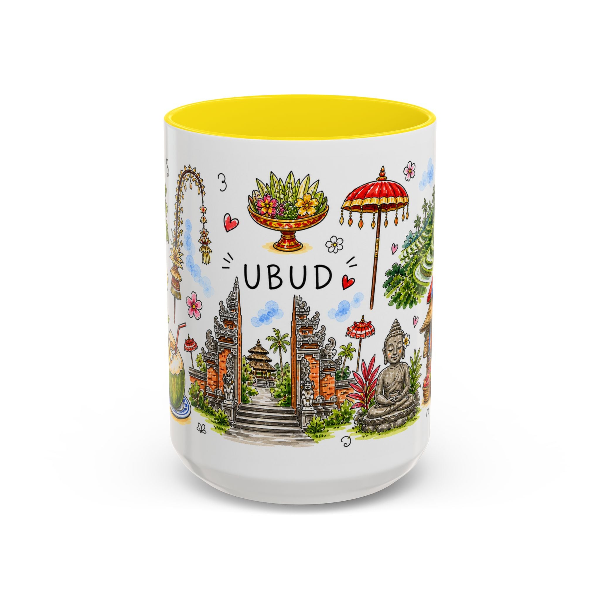 Ubud Illustrated Travel Mug | City Souvenir Accent Coffee Mug | 11oz 15oz Ceramic Cup