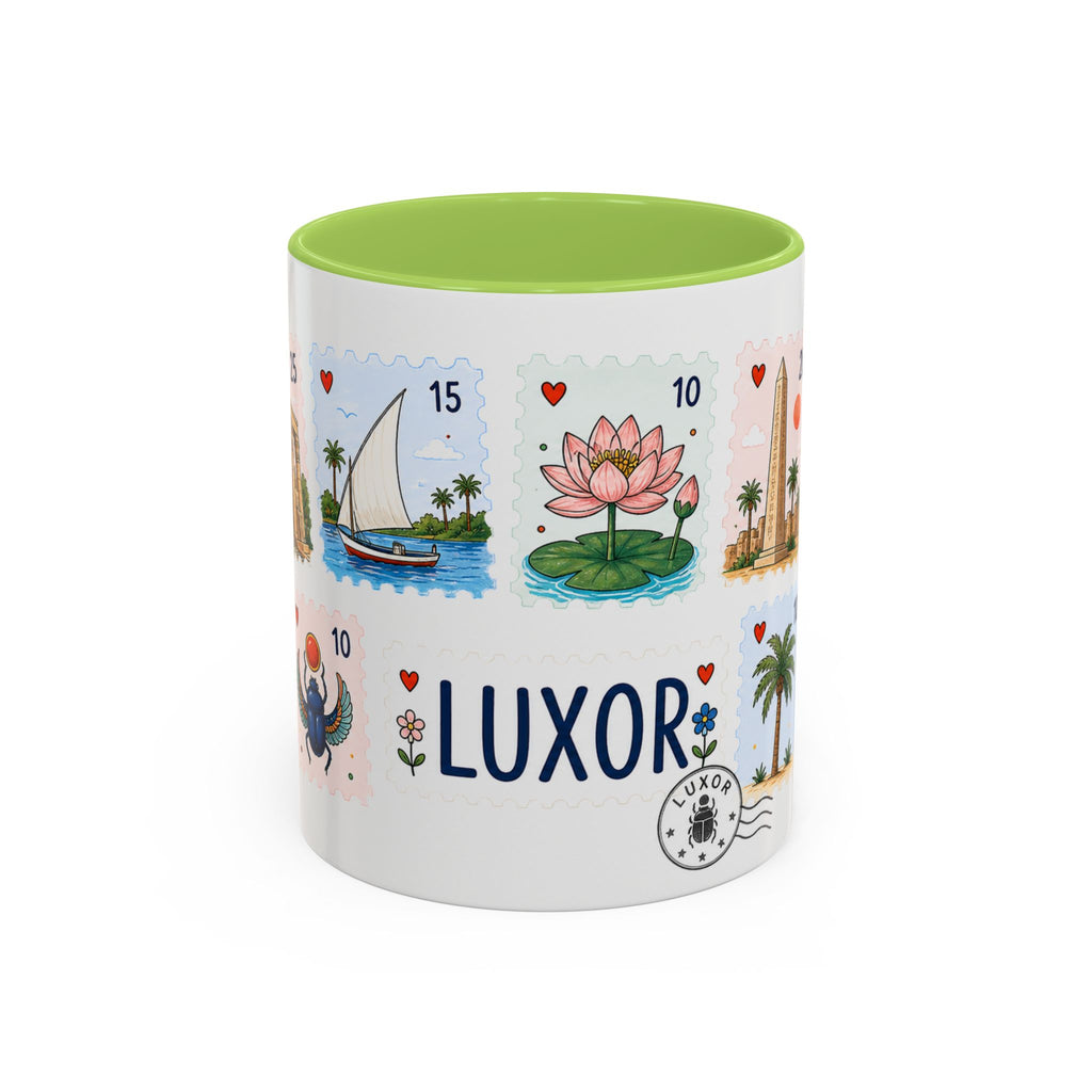 Luxor Coffee Mug | Postage Stamp Collage Mug | Travel Souvenir Accent Cup 11oz 15oz
