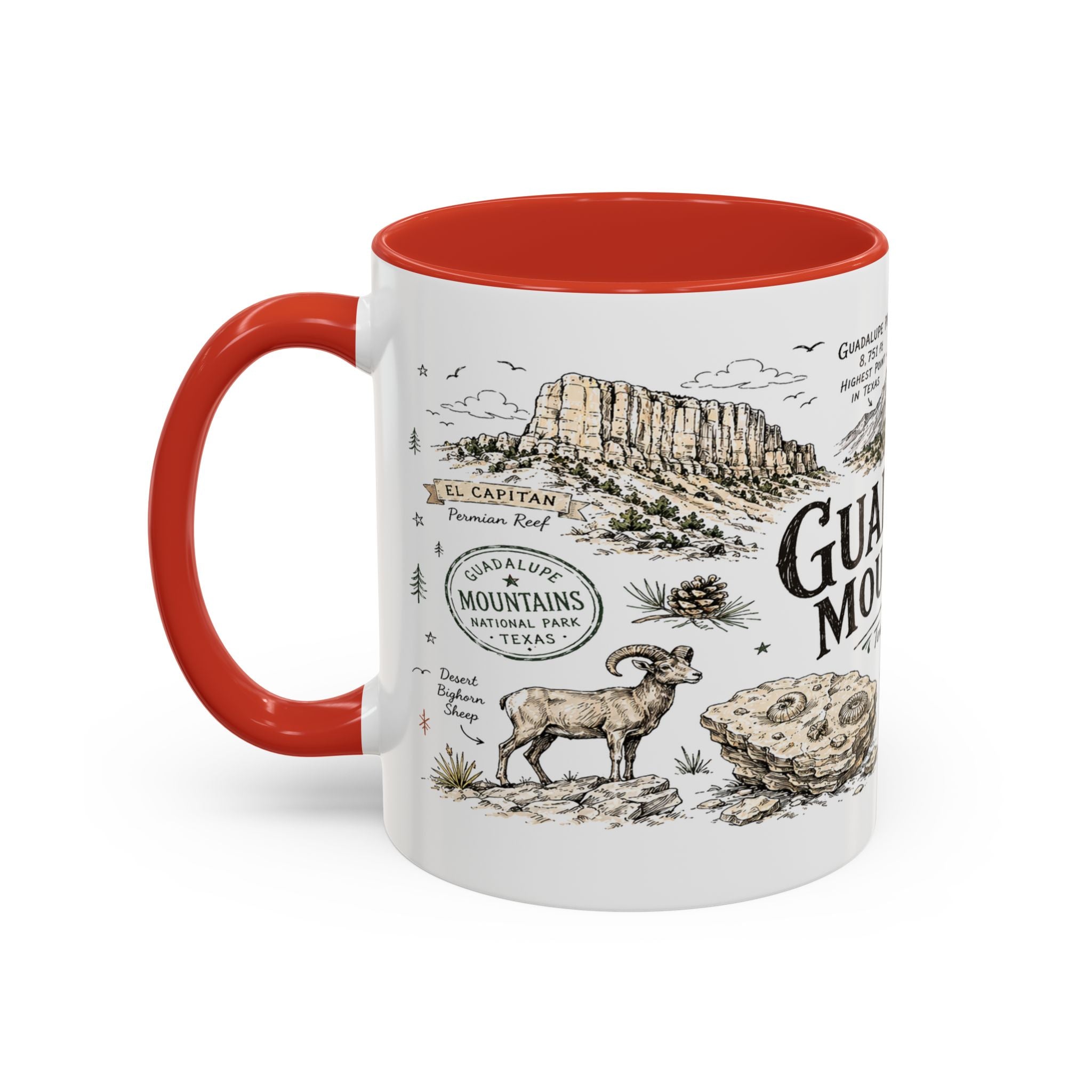 Guadalupe Mountains National Park Coffee Mug | Texas Desert Peaks Hiking Gift | Accent Color Ceramic 11oz 15oz