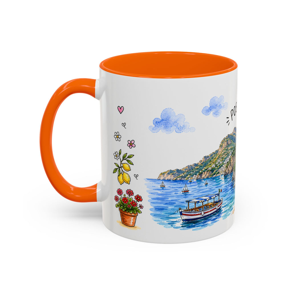 Positano Illustrated Travel Mug | Italy Souvenir Accent Coffee Mug | 11oz 15oz Ceramic Cup