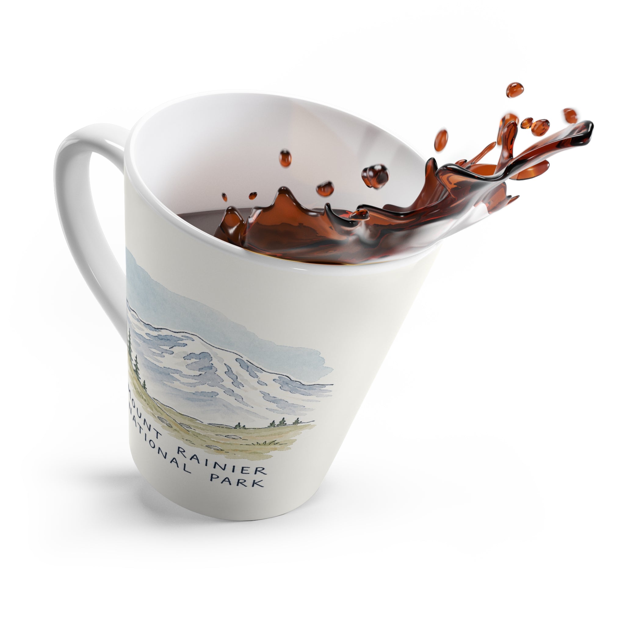 Mount Rainier National Park Latte Mug | Pastel Watercolor Nature Coffee Cup | 12 oz Travel Souvenir Gift
