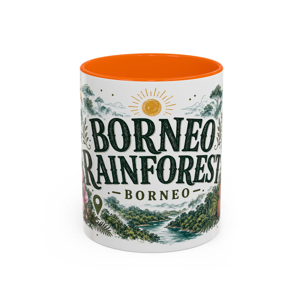 Borneo Rainforest Coffee Mug | Travel Destination Souvenir Gift | Accent Color Ceramic 11oz 15oz
