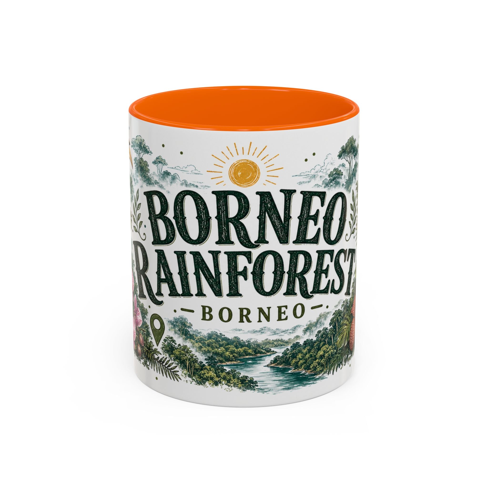 Borneo Rainforest Coffee Mug | Travel Destination Souvenir Gift | Accent Color Ceramic 11oz 15oz