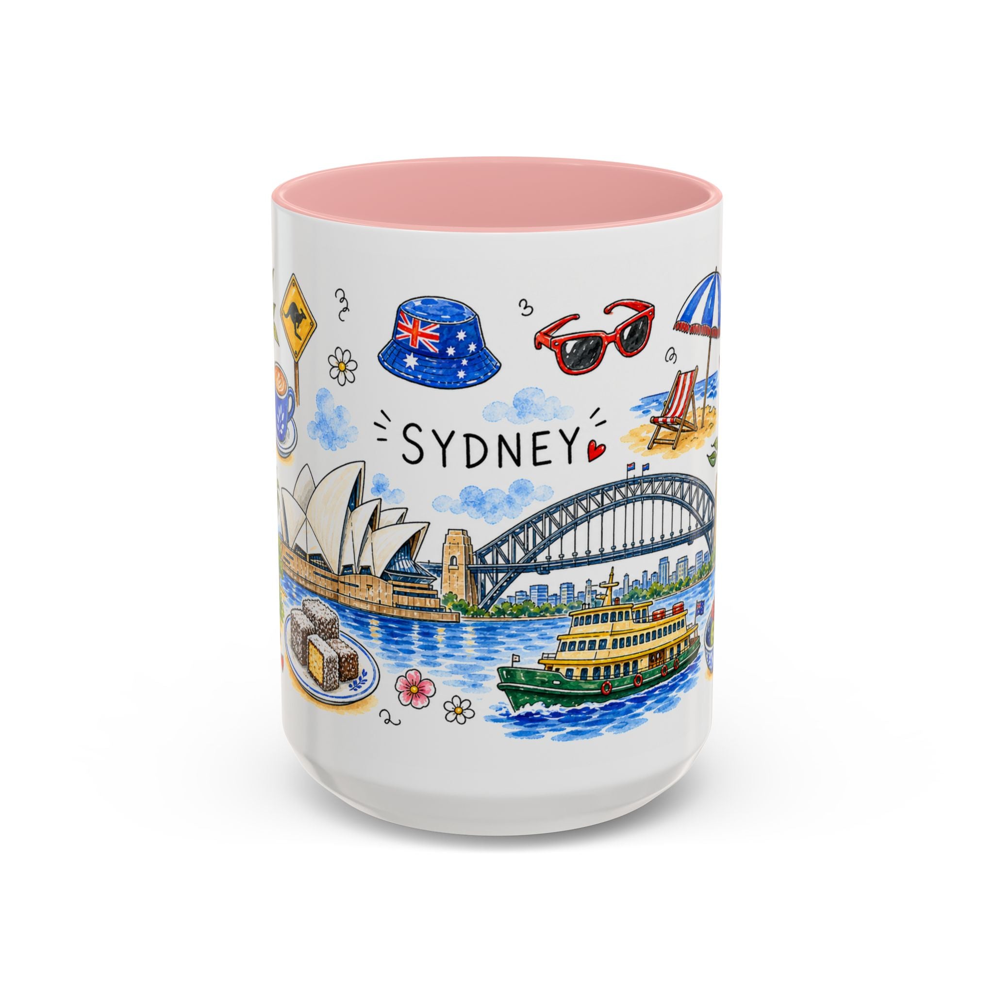 Sydney Illustrated Travel Mug | City Souvenir Accent Coffee Mug | 11oz 15oz Ceramic Cup