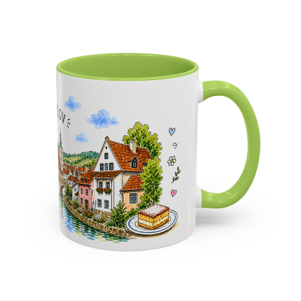 Cesky Krumlov Illustrated Travel Mug | Czechia Souvenir Accent Coffee Mug | 11oz 15oz Ceramic Cup