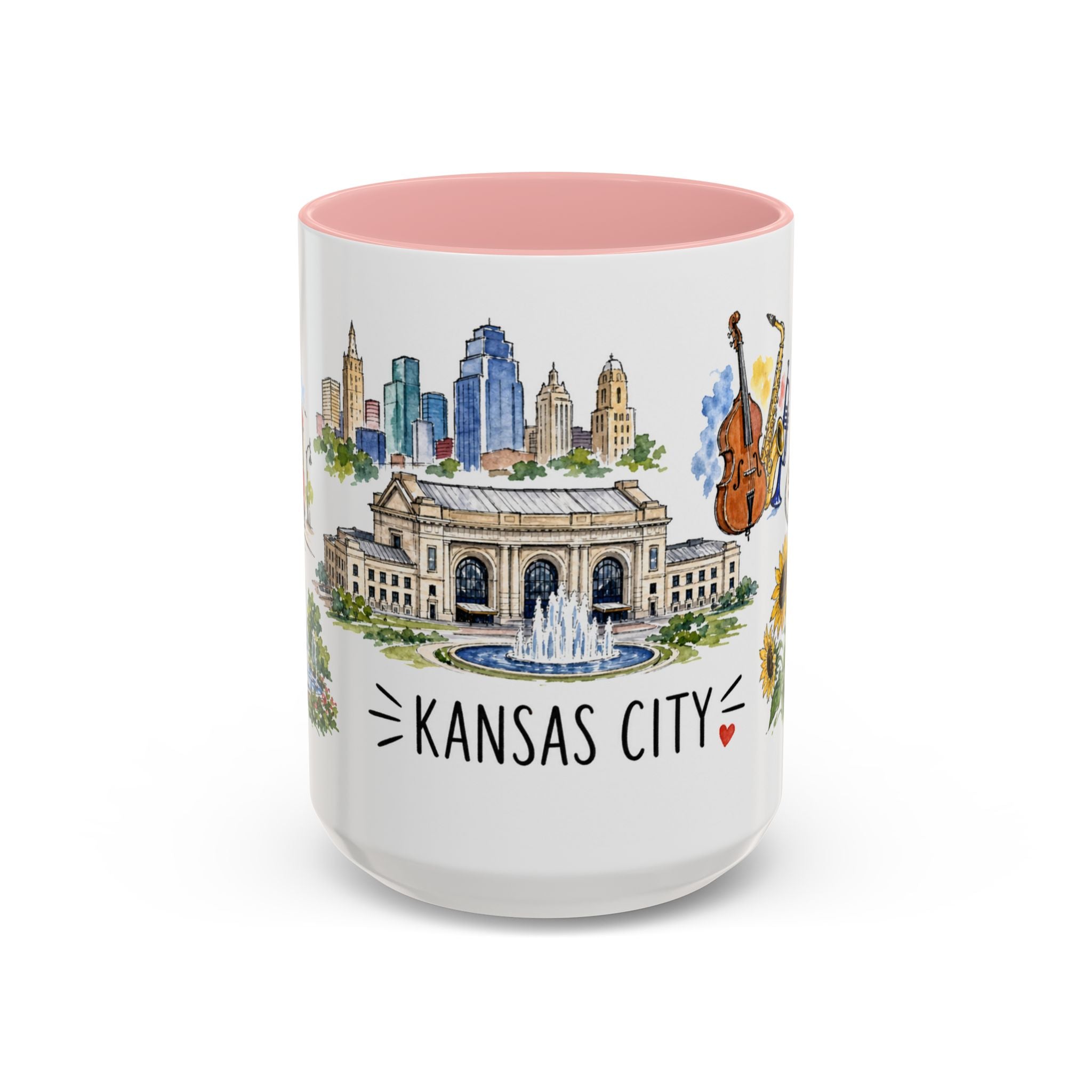 Kansas City Illustrated Travel Mug | City Souvenir Accent Coffee Mug | 11oz 15oz Ceramic Cup