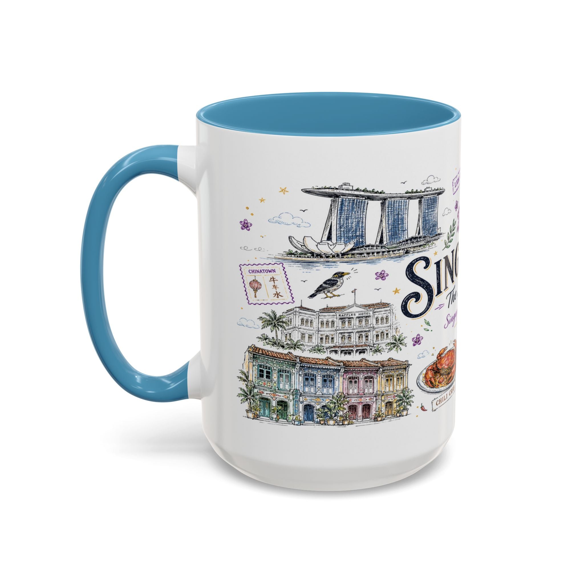 Singapore Coffee Mug | Asia Souvenir Travel Gift | Accent Color Ceramic 11oz 15oz