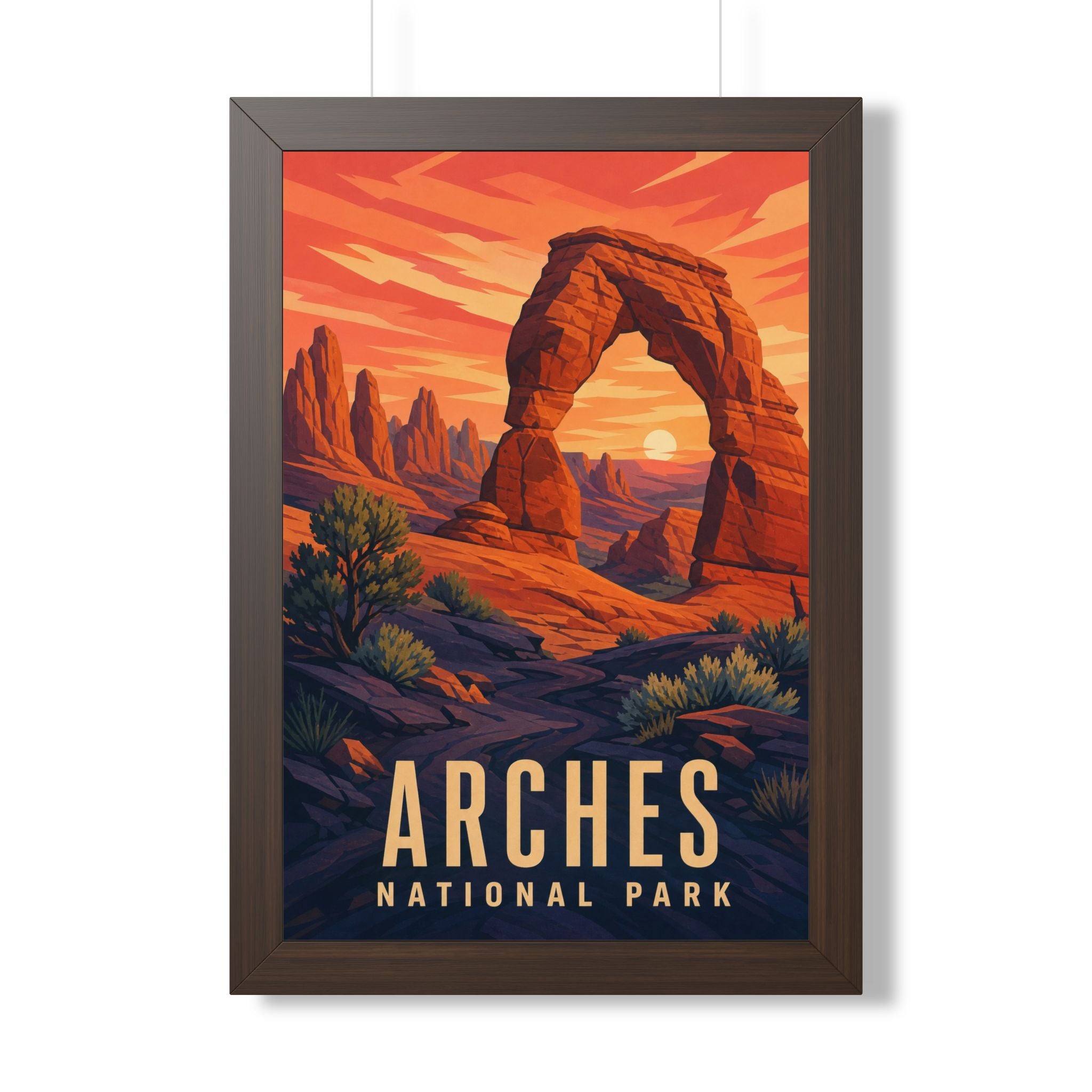Arches National Park Framed Poster | Vintage Travel Wall Art | Black Walnut White Frame | 16x24 20x30