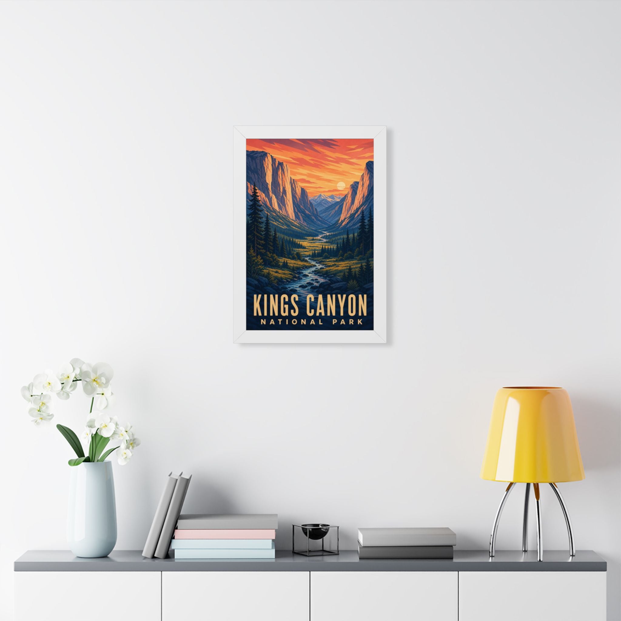 Kings Canyon National Park Framed Poster | Vintage Travel Wall Art | Black Walnut White Frame | 16x24 20x30