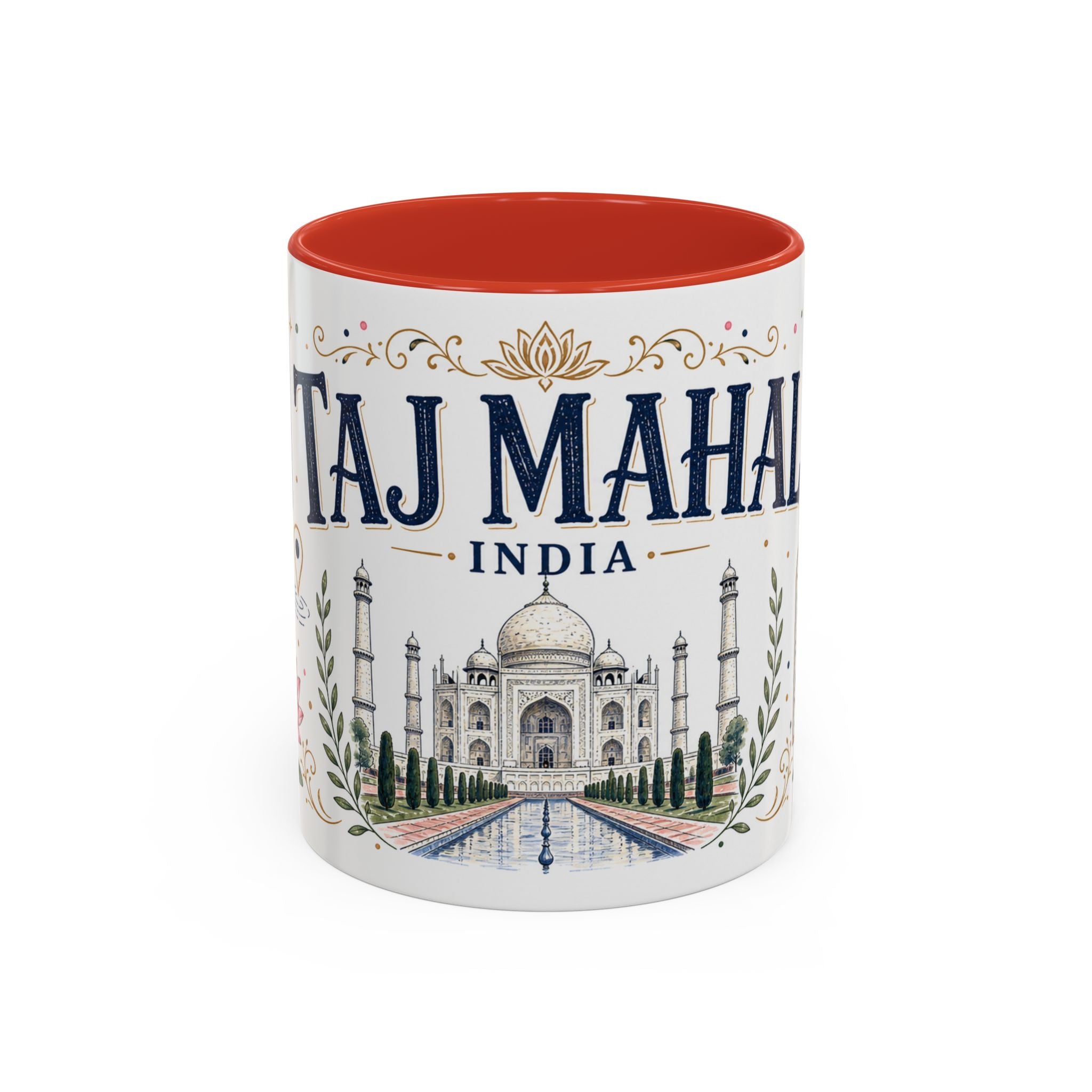 Taj Mahal Coffee Mug | Travel Destination Souvenir Gift | Accent Color Ceramic 11oz 15oz