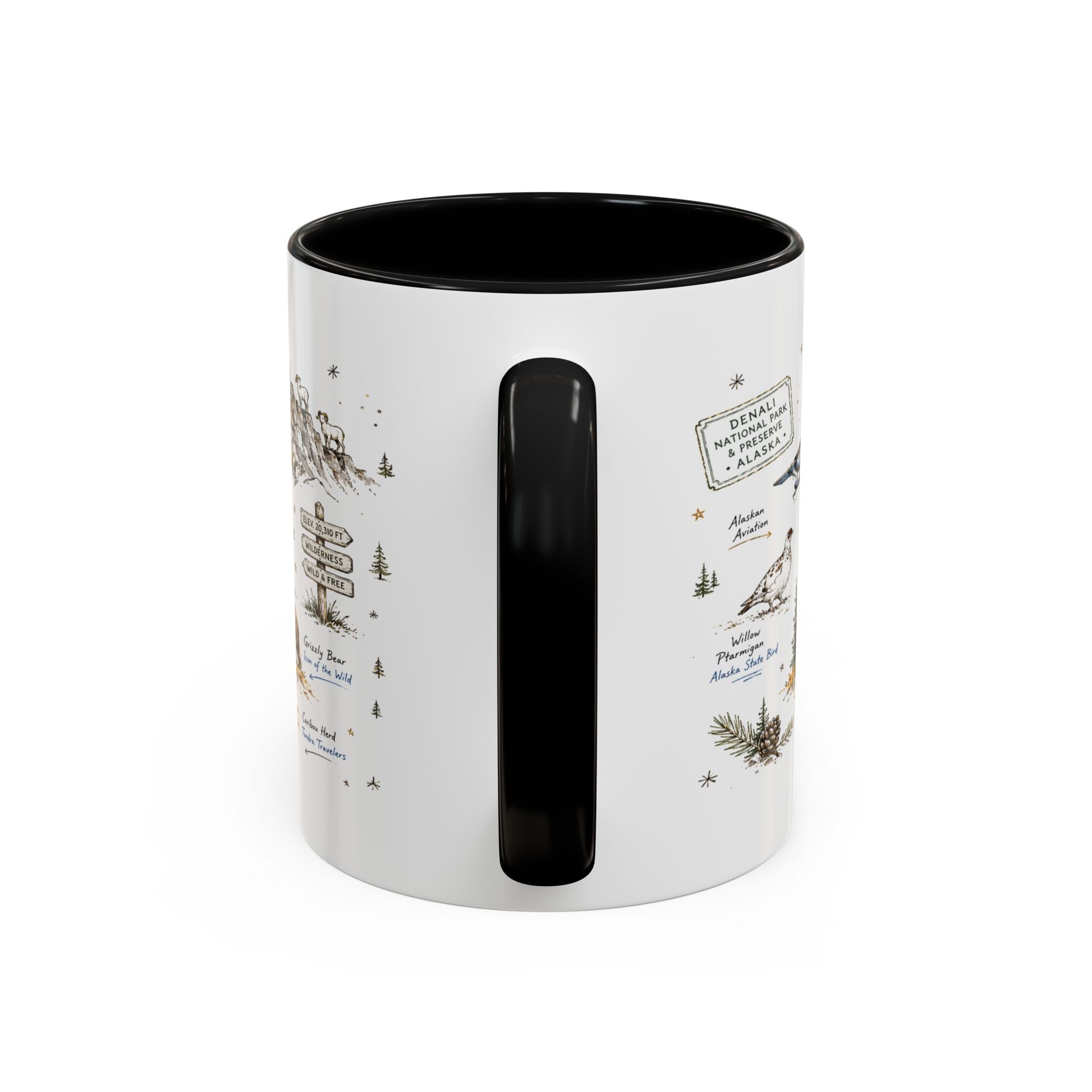 Denali National Park Coffee Mug | Alaska National Park Hiking Gift | Accent Color Ceramic 11oz 15oz