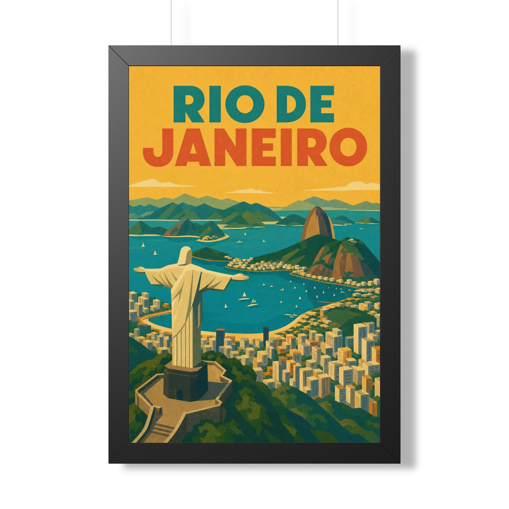 Rio de Janeiro Panorama Brazil Framed Poster | Vintage Travel Wall Art | Black Walnut White Frame | 16x24 20x30