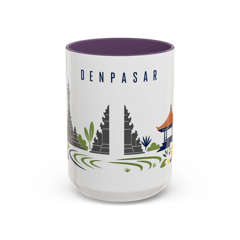 Denpasar Coffee Mug | Indonesia Travel Souvenir | Porcelain Decal City Gift | 11oz 15oz Accent Mug