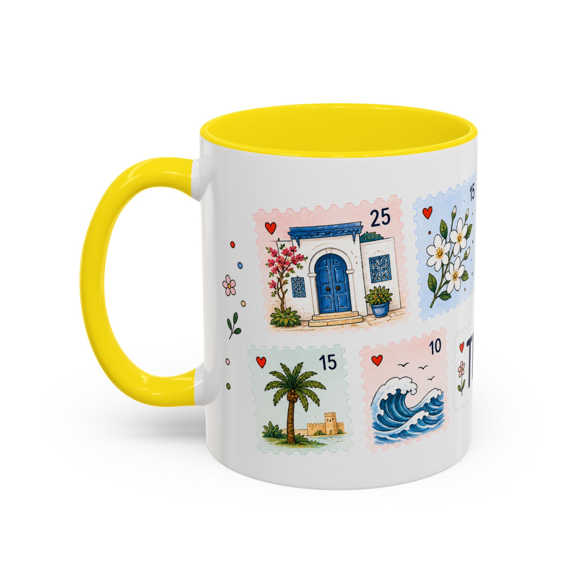 Tunis Coffee Mug | Postage Stamp Collage Mug | Travel Souvenir Accent Cup 11oz 15oz