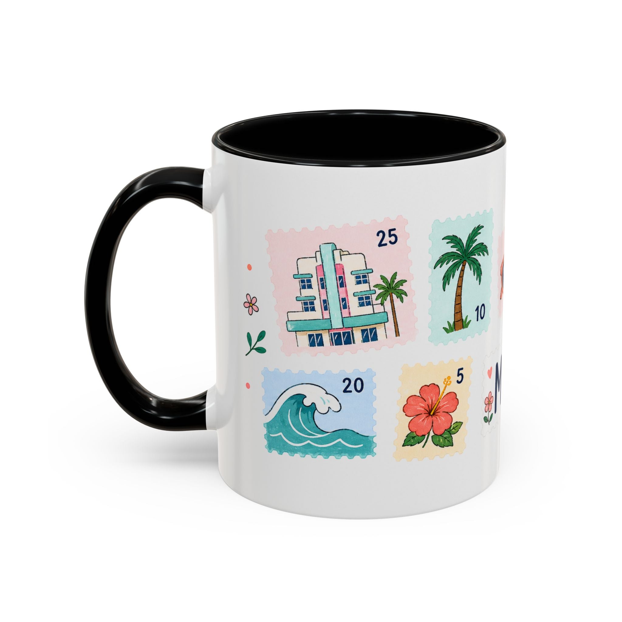 Miami Coffee Mug | Postage Stamp Collage Mug | Travel Souvenir Accent Cup 11oz 15oz