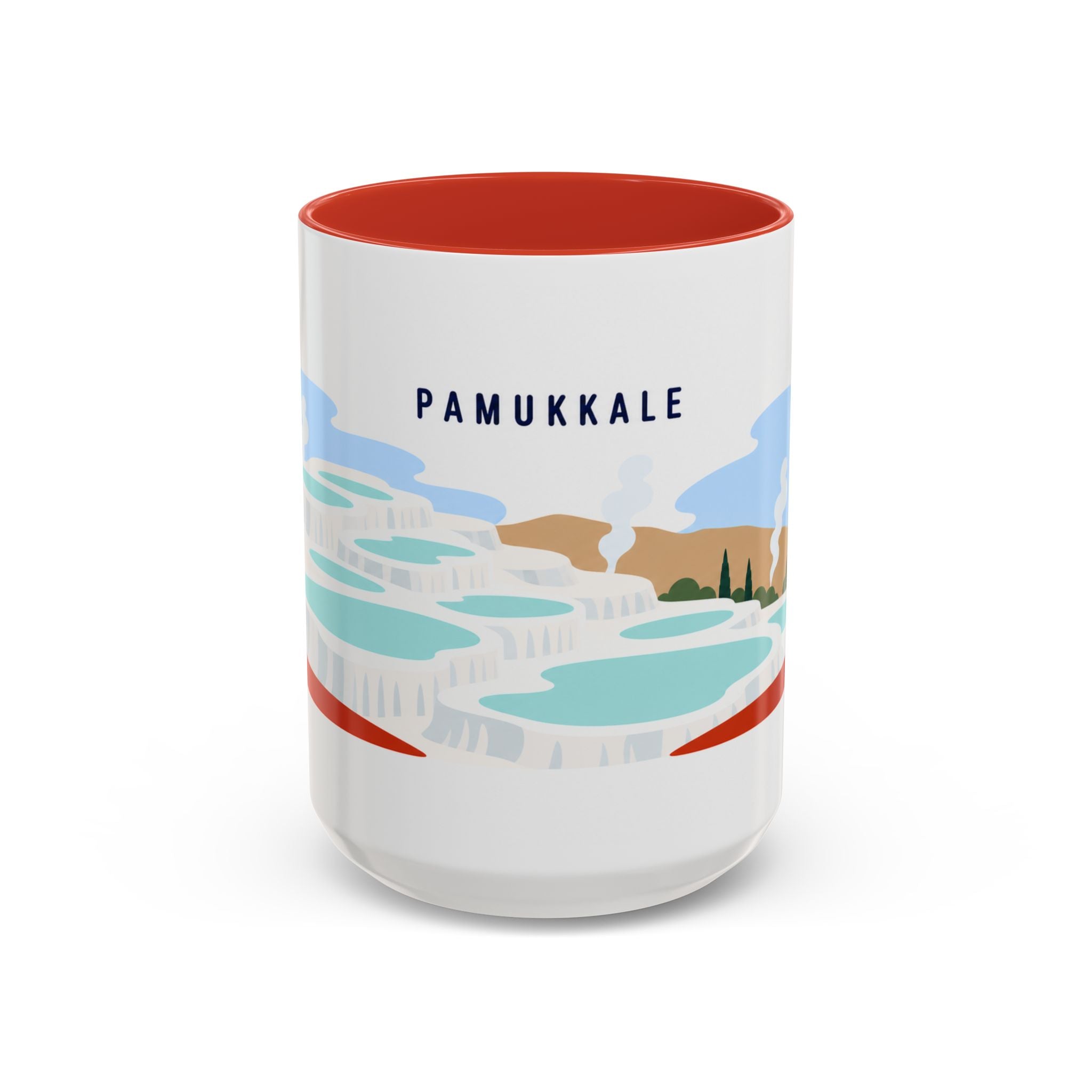 Pamukkale Coffee Mug | Travel Destination Souvenir Gift | Accent Color Ceramic 11oz 15oz