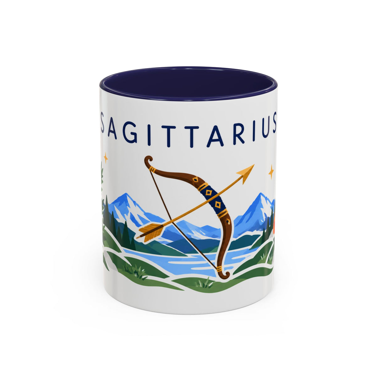 Sagittarius Zodiac Coffee Mug | Bow and Arrow Design | Astrology Birthday Gift | 11 oz 15 oz Ceramic Accent Mug