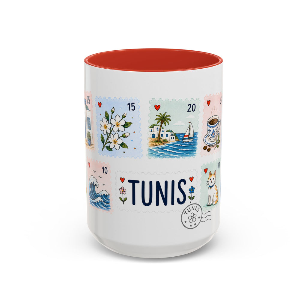 Tunis Coffee Mug | Postage Stamp Collage Mug | Travel Souvenir Accent Cup 11oz 15oz