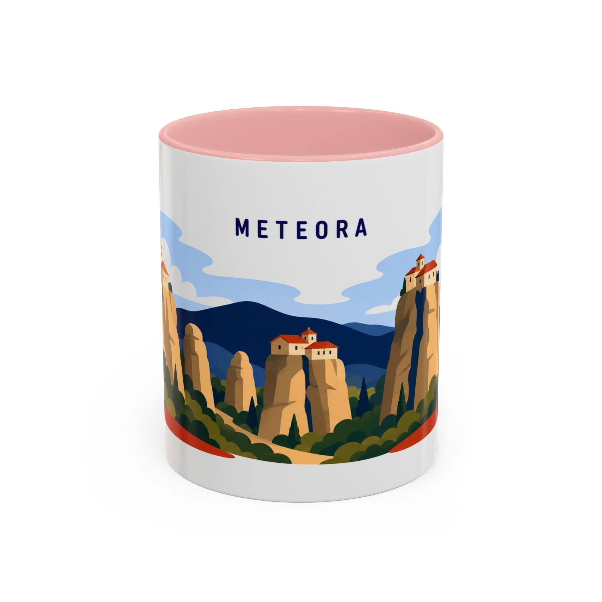 Meteora Coffee Mug | Travel Destination Souvenir Gift | Accent Color Ceramic 11oz 15oz
