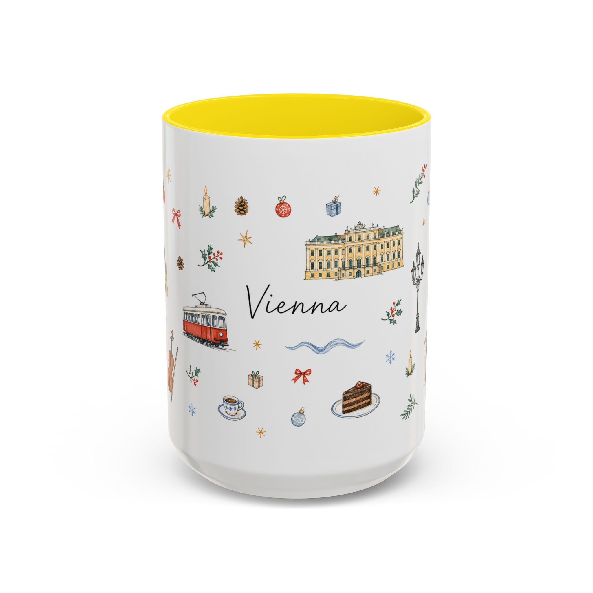 Vienna Christmas Mug | Watercolor Travel Souvenir | Holiday Gift | Accent Ceramic Coffee Cup 11oz 15oz