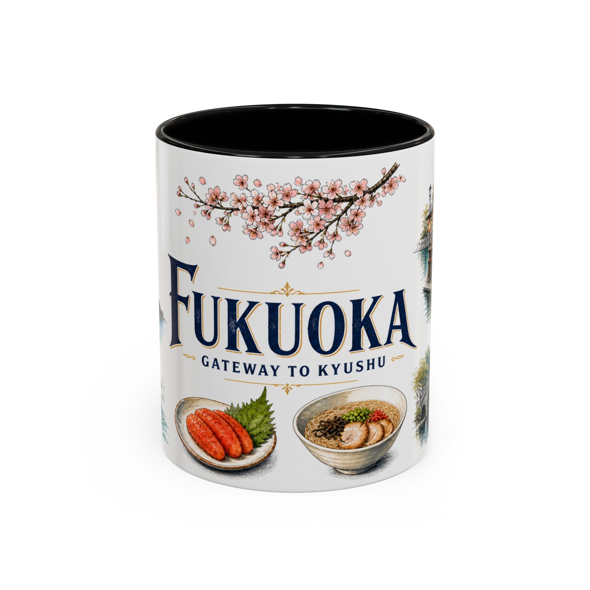 Fukuoka Coffee Mug | Japan Travel Souvenir | Vintage Illustrated City Gift | 11 oz 15 oz Accent Mug