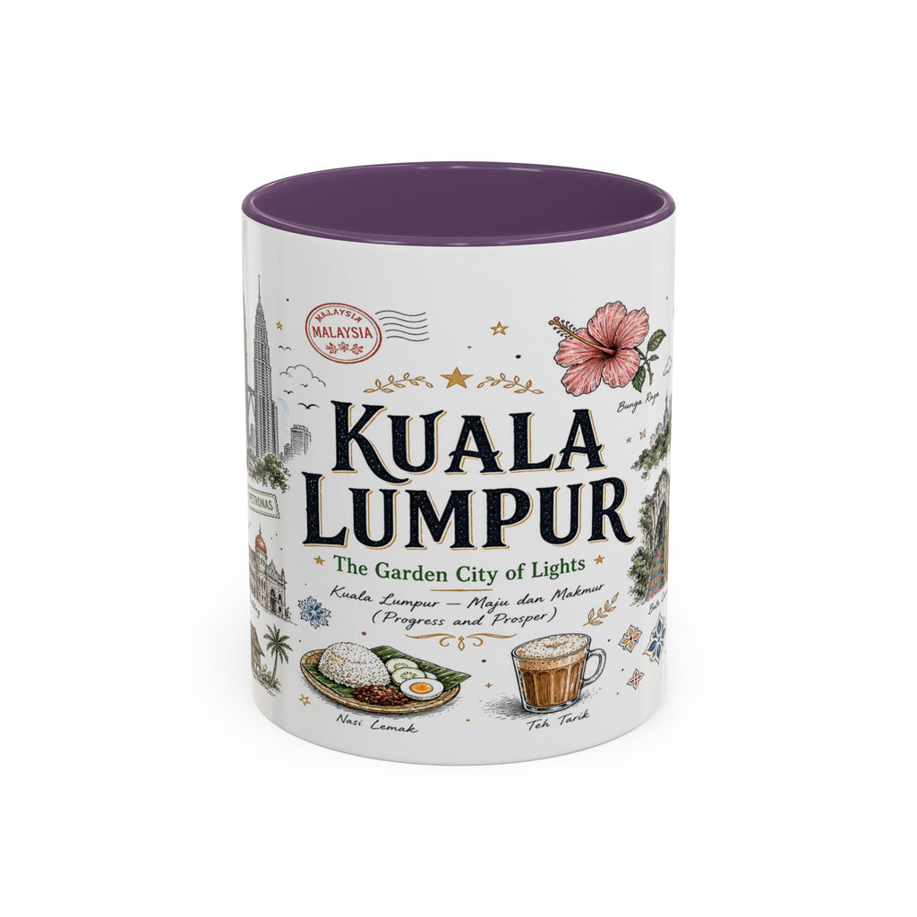 Kuala Lumpur Coffee Mug | Malaysia Souvenir Travel Gift | Accent Color Ceramic 11oz 15oz